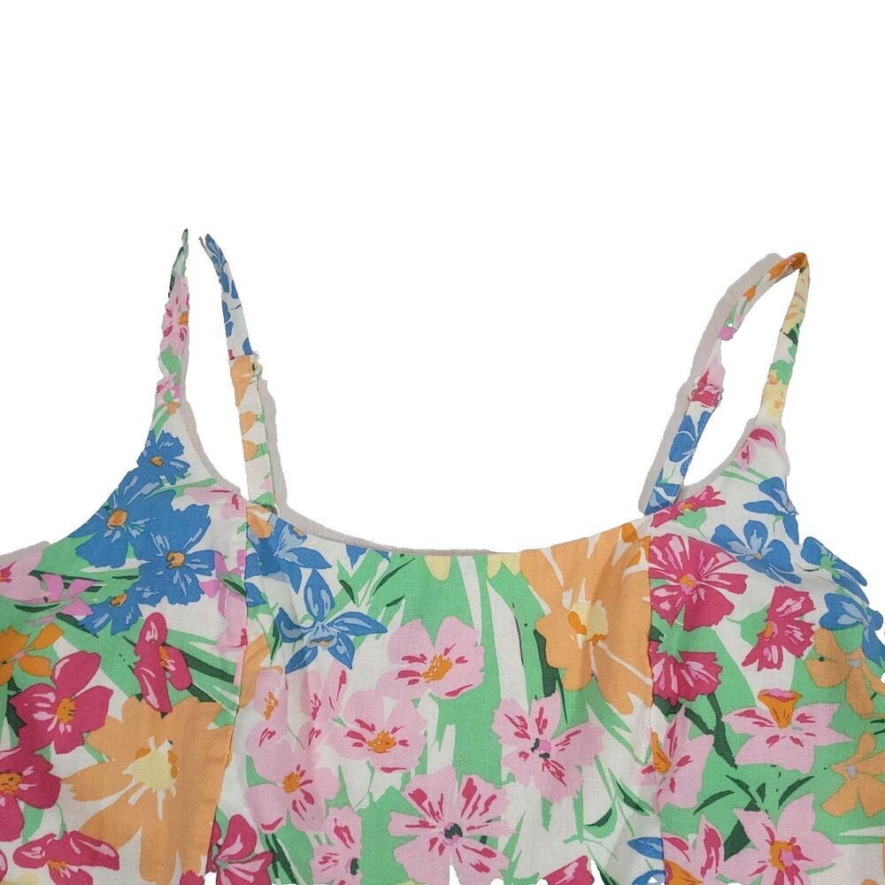 Floral Hawaiian linen sun Dress old navy XL Round Neck Smocked‎ Stretch Pockets - Picture 6 of 14
